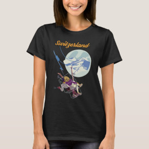 T-shirt de voyage rétro Suisse Ski sous la lune