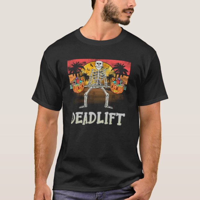 T-shirt DEADLIFT Halloween Skeleton Candy Gym Workout (Devant)