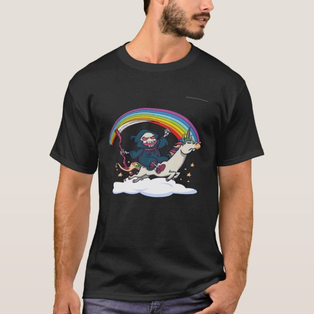 T-shirt Death Metal Rock Music Rainbow Grim Reaper Riding (Devant)