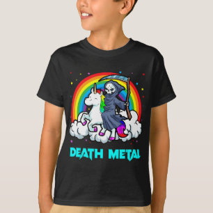 T-shirt Death Metal Unicorn Rainbow Grim Reaper Heavy Meta
