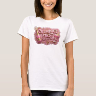 T-shirt Débardeur CHAMPAGNE D'ABORD Slogan Rose Clair