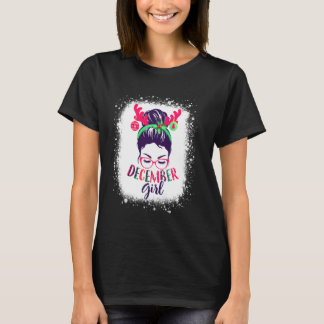 T-shirt December Girl Christmas Messy Bun Birthday Reindee