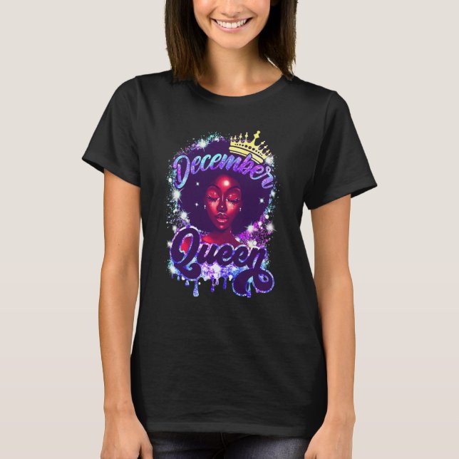 T-shirt December Queen Black Women Black Queen Happy Birth (Devant)