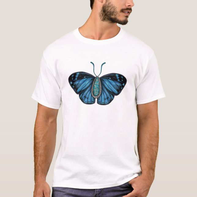 T-shirt December Turquoise Common Gem Butterfly Art (Devant)
