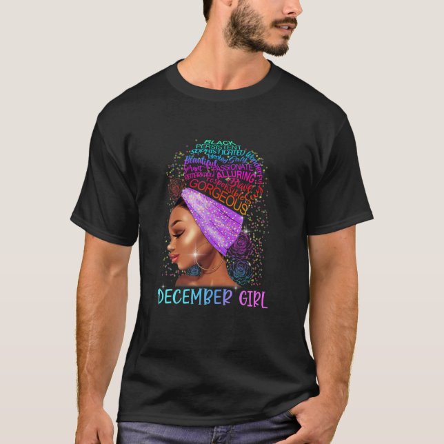 T-shirt Décembre Black Girl Cheveux Sagittarius Capricorn  (Devant)