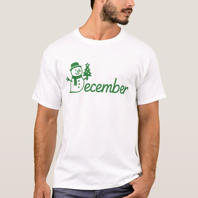 T-shirt Décembre Snowman Noël Arbre Mois d'hiver (Devant)