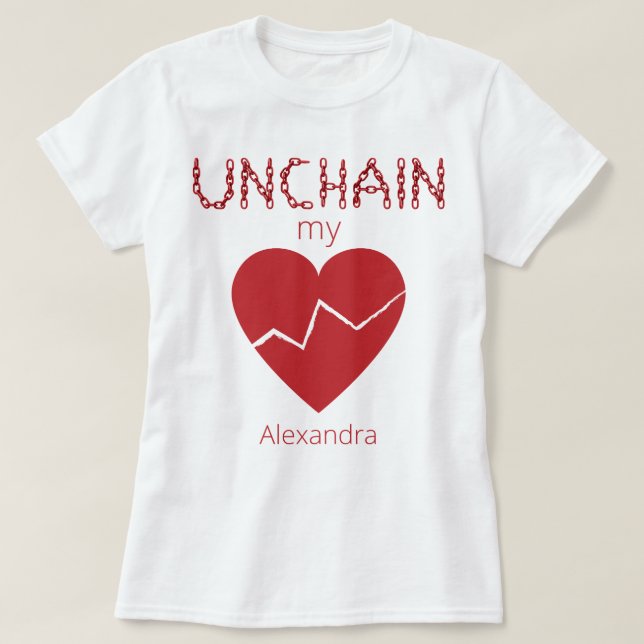 T-shirt Déchaîner mon amour du coeur brisé Nom rouge Custo (Design devant)