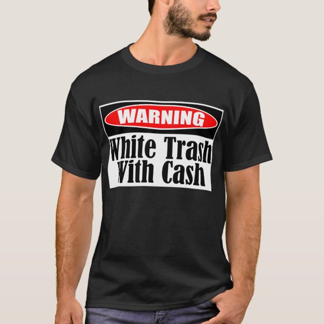 T-shirt Déchets blancs avec l'étiquette d'argent liquide (Devant)