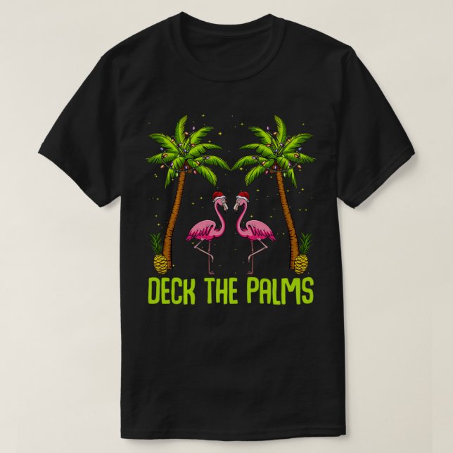 T-shirt Deck Les Palmiers Flamant rose Arbre de Noël Oisea (Design devant)