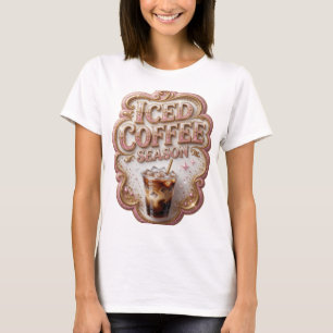 T-shirt Déclaration Café Glacé Or SAISON Dessin Audacieux