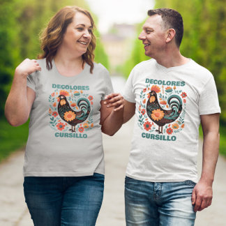 T-shirt DeColores Cursillo Folk Art Black Rooster Faith 