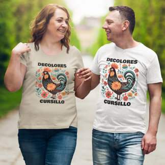 T-shirt DeColores Cursillo Folk Art Dark Colorful Rooster 