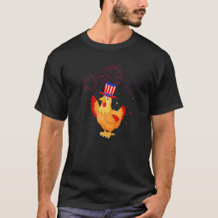 T-shirt Décor graphique de poulet rouge blanc bleu feux d'