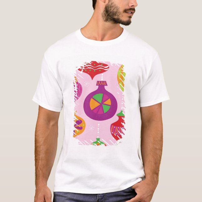 T-shirt Décoration nombreuse de Noël illustrée dans le (Devant)