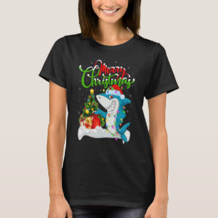 T-shirt Décorations de Noël de requin bleu Père Noël Shark