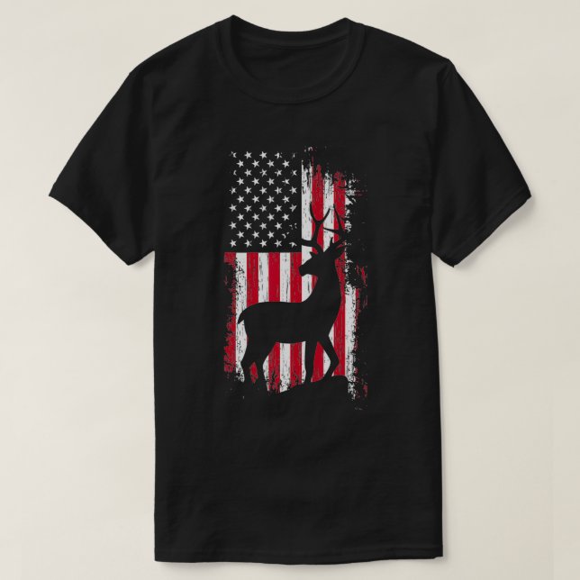 T-shirt Deer Hunter American Flag Shirt, USA Patriotic Dee (Design devant)