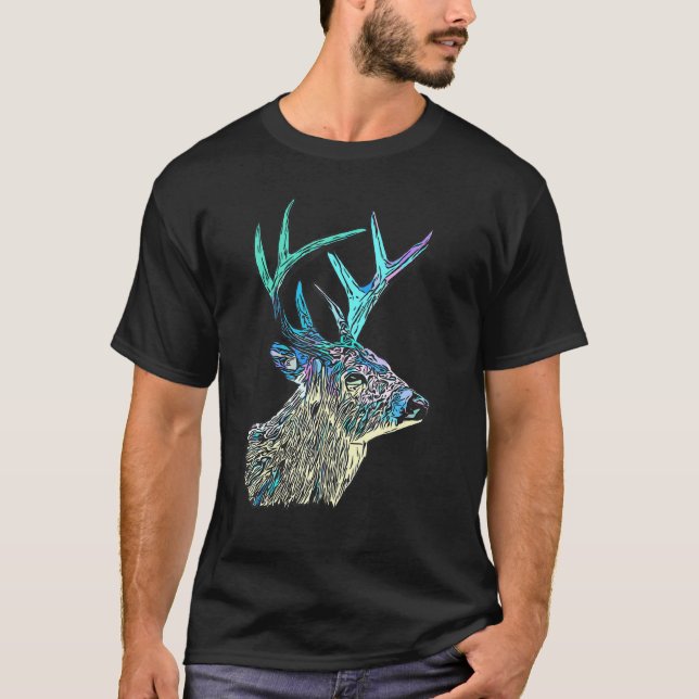 T-shirt Deer Retro Forêt Animale Impression Art Chasse aux (Devant)