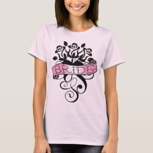 T-shirt Défilement rose avec bannière mariée