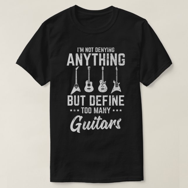 T-shirt Définir trop de guitares Drôle Guitare (Design devant)