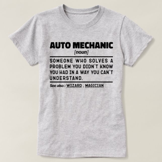 T-shirt Définition de nom d'ouvrier mécanicien automobile  (Design devant)