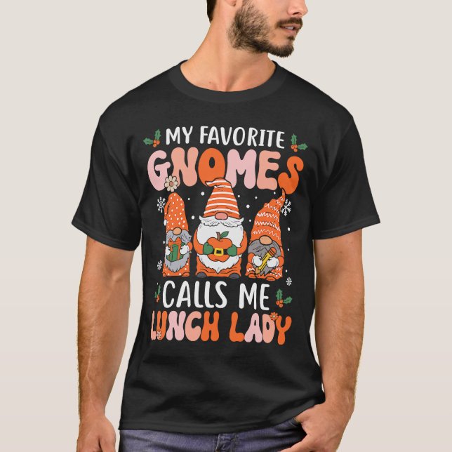 T-shirt Déjeuner Dame Noël Gnomes École Cafétéria Travaill (Devant)