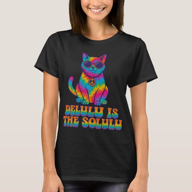 T-shirt DELULU EST LA SOLULU Cravate-Dye Hippie Cat T-Shir (Devant)