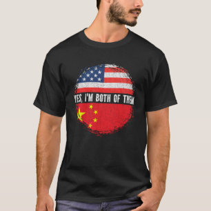 T-shirt Demi-Américain Demi-Chinois USA Drapeau Chine Patr