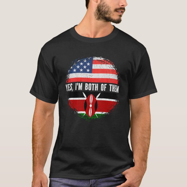 T-shirt Demi-Américain Demi-Kényan USA Drapeau Patrimoine  (Devant)