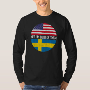 T-shirt Demi-Américain Demi-Suédois Usa Drapeau Famille Hé