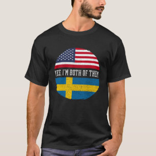 T-shirt Demi-Américain Demi-Suédois USA Drapeau Suède Héri