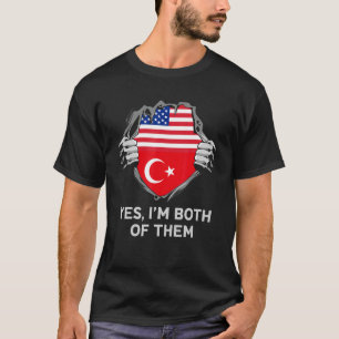 T-shirt Demi-Américain Moitié Turc USA Turquie Drapeau Men