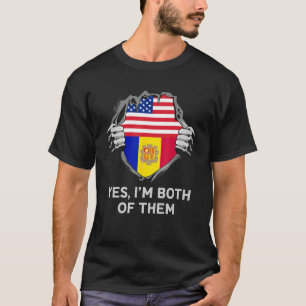 T-shirt Demi-Américaine moitié andorrane USA Andorre Drape