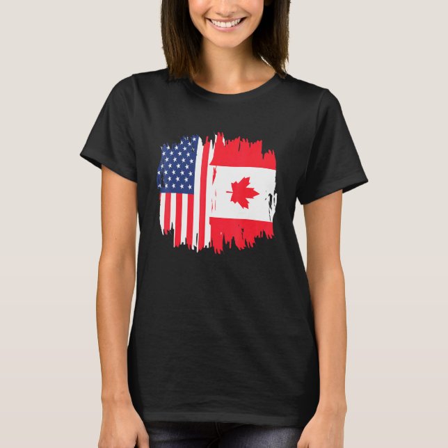 T-shirt Demi-Américaine Moitié Canadienne Racines Amérique (Devant)