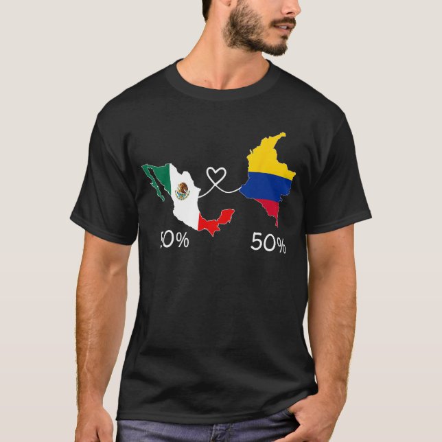 T-shirt Demi-colombien demi-drapeau mexicain Carte Love Me (Devant)