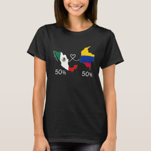 T-shirt Demi-colombien demi-drapeau mexicain Carte Love Me