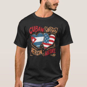 T-shirt Demi-Cubain Demi-Américain USA Drapeau Cuba Amériq