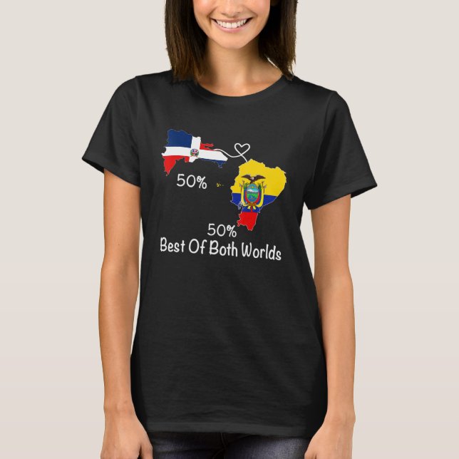 T-shirt Demi-Dominicain moitié Equatorien Drapeau Carte Ai (Devant)