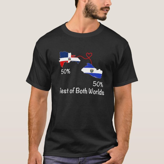 T-shirt Demi-Dominicaine demi-Salvadorien Drapeau Carte Lo (Devant)