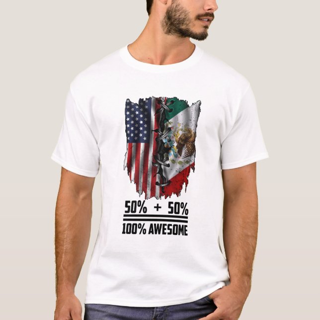 T-shirt  Demi-Mexicain Demi-Américain incroyable Drapeau M (Devant)