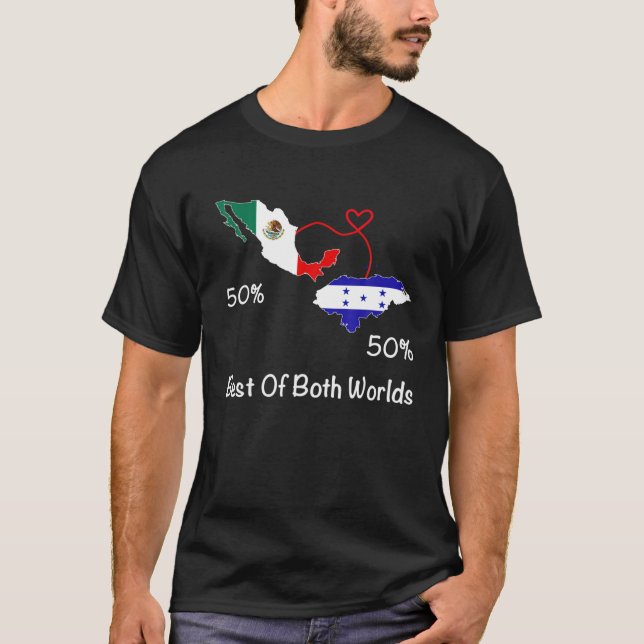 T-shirt Demi-Mexique - demi-Honduras Carte du drapeau Mexi (Devant)