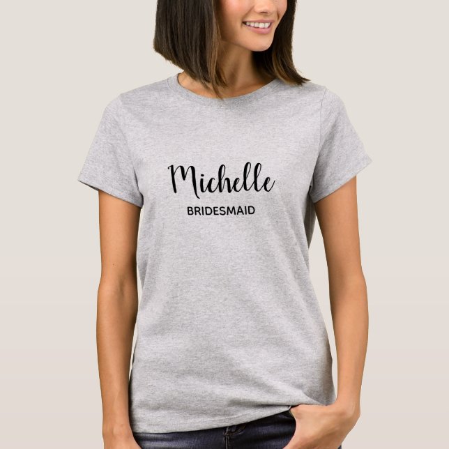 T-shirt Demoiselle d'honneur Blanc Gris - Écriture Moderne (Devant)