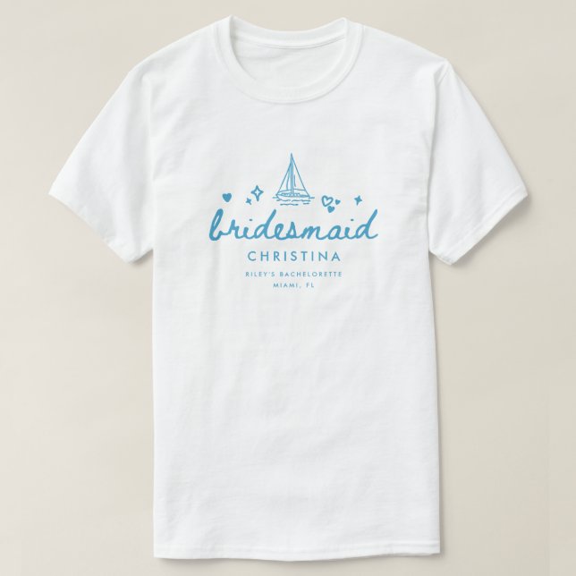 T-shirt Demoiselle d'Honneur Bleu Moderne Écriture Lac Ent (Design devant)
