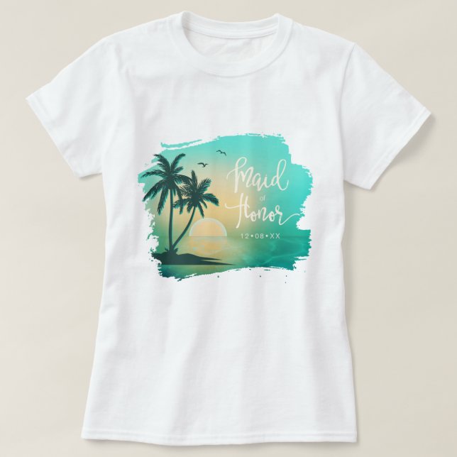 T-shirt Demoiselle d'honneur de l'île tropicale sarcelle I (Design devant)