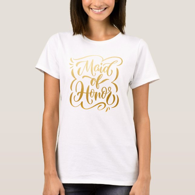 T-shirt Demoiselle d'honneur fausse métallisée dorée à la  (Devant)