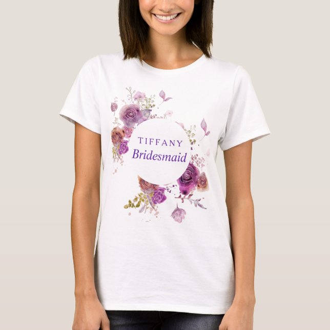 T-shirt Demoiselle d'honneur florale d'aquarelle pourpre (Devant)