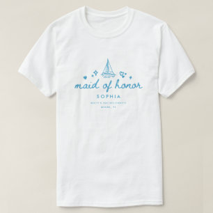 T-shirt Demoiselle d'Honneur Moderne Bleue Script Lac Ente