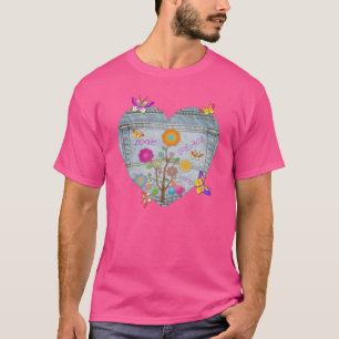 T-shirt Denim Pocket Heart Flowers Butterflies