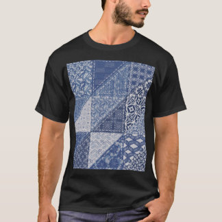 T-shirt Dénim Triangle Patchwork Texture Vintage.