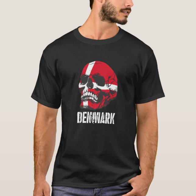 T-shirt Denmark Flag Skull Danish Pride Patriotic (Devant)