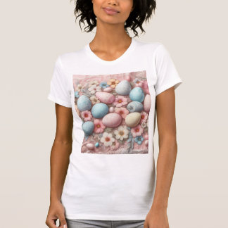 T-shirt Dentelle florale rose pastel OEufs de Pâques et fl